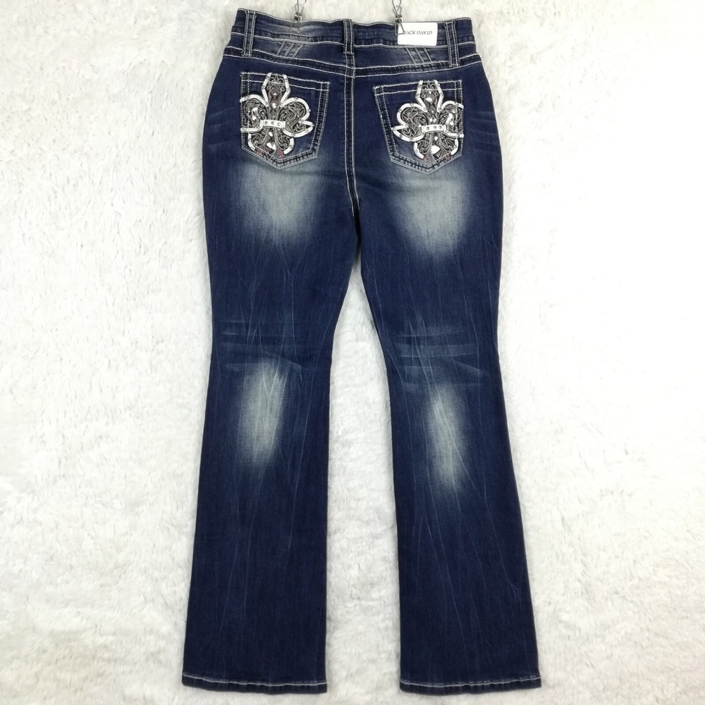 Jack David Womens Jeans Boot Cut Denim Aztec Western Jeweled Whiskering 13 New